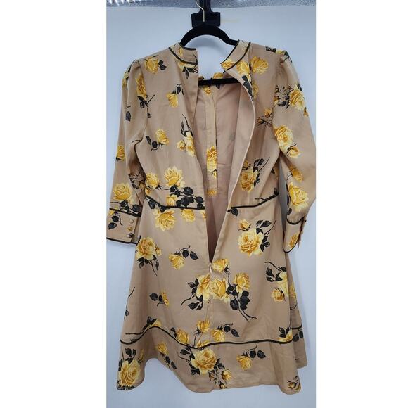 J.O.A Just‎ One Answer Long Sleeve Floral Yellow Rose Dress Size Medium - Picture 7 of 13